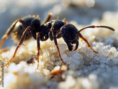 Black ant eating white sugar © Tirtonirmolo