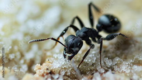 Black ant eating white sugar © Tirtonirmolo