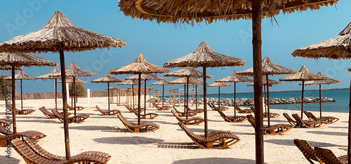Sir Bani Yas, on the beach, deck chairs and umbrellas