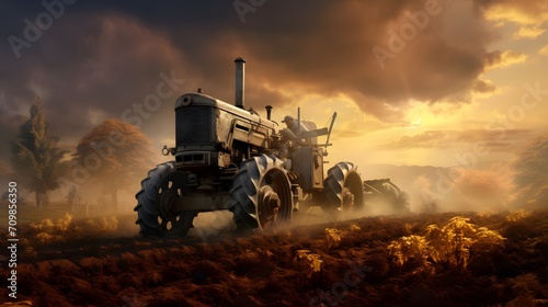 A tractor plowing a field