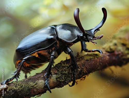 Rhinoceros beetle on the branch. © Tirtonirmolo