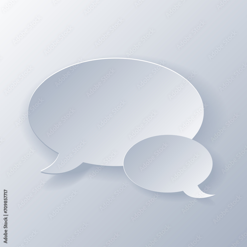 Papercut Grey White Speech Bubbles. 3D Papercraft cut talk frame icon for posters and flyers, presentation, web, social media, design, banner, stickers and stories. Papercut Grey White Speech Bubbles. 3D Papercraft cut talk frame icon for posters and flyers, presentation, web, social media, design, banner, stickers and stories.