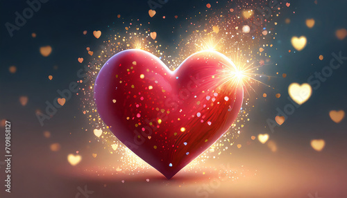 3D Heart with sparkle s. Social media emoji. Valentines day On white background