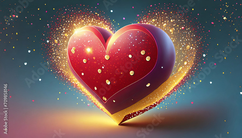 3D Heart with sparkle s. Social media emoji. Valentines day On white background