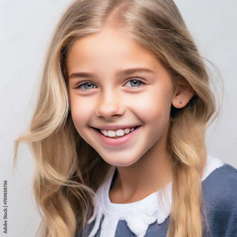 a closeup photo portrait of a cute beautiful young girl kid smiling with clean teeth. used for a dental ad. teen with fresh stylish long hair. isolated on white background a closeup photo portrait of a cute beautiful young girl kid smiling with clean teeth. used for a dental ad. teen with fresh stylish long hair. isolated on white background
