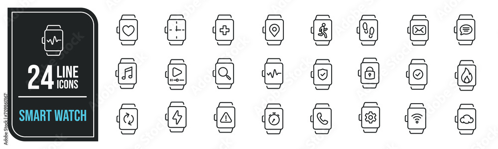 Smart watch simple minimal thin line icons. Related device, digital, hand watch, time. Editable stroke. Vector illustration. Smart watch simple minimal thin line icons. Related device, digital, hand watch, time. Editable stroke. Vector illustration.