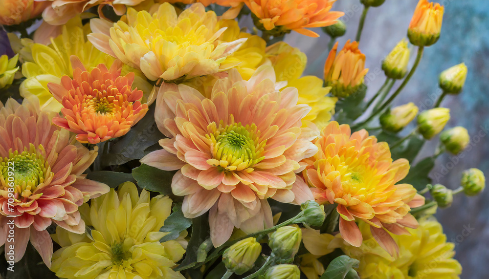 floral background from a bouquet of yellow and orange chrysanthemums floral background from a bouquet of yellow and orange chrysanthemums
