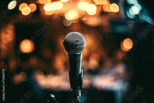 microphone on stage with lights