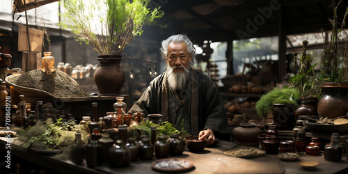 Aged wise Chinese medicine seller – Ai generative