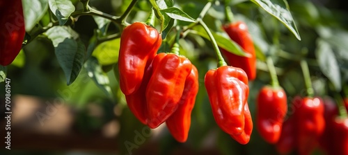 Vibrant bell paprika harvest growing on a sun kissed open plantation, on a delightful summer day.