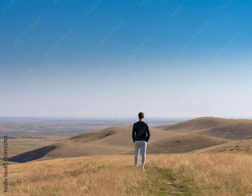Minimalist landscape; a guy in the distance on a hill Minimalist landscape; a guy in the distance on a hill
