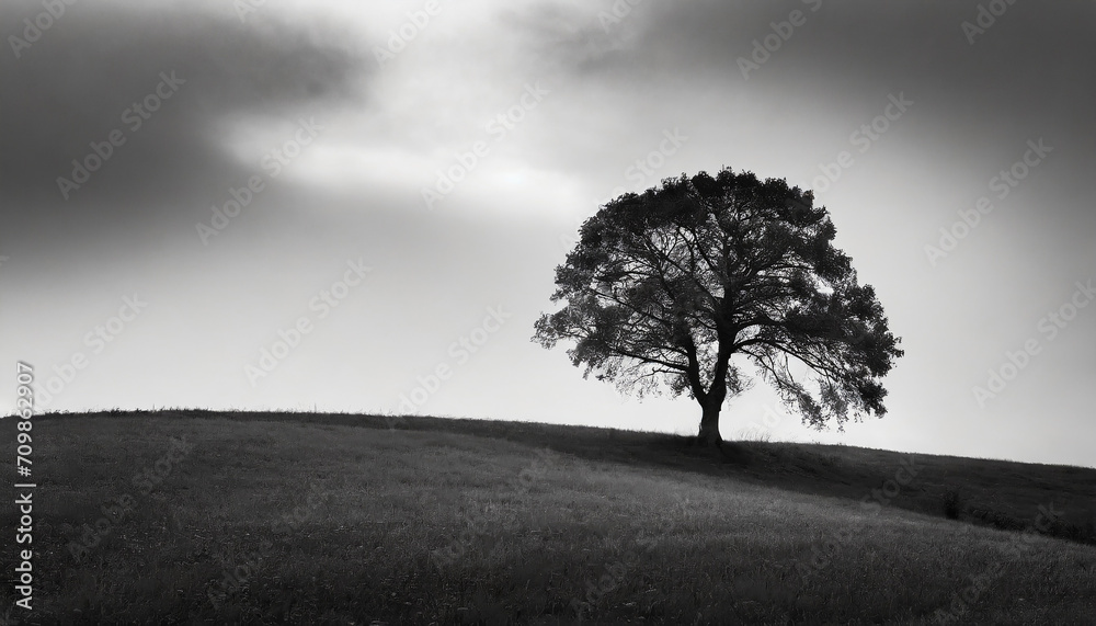 Obraz premium Minimalist photo of black and white and silhouetted lonely tree