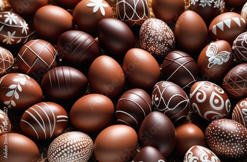 Pattern with chocolate eggs. Easter concept, confectioner