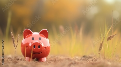 Little piggy on table, a close-up capturing the concept of wealth and money saving with blurred background, perfect for promotional content and text placement. © sunanta