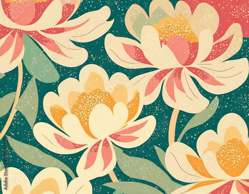Playful peony pattern with white flowers_ romantic background, beautiful wallpaper