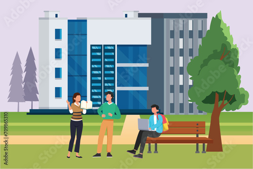 Student life concept. Colored flat vector illustration isolated.
