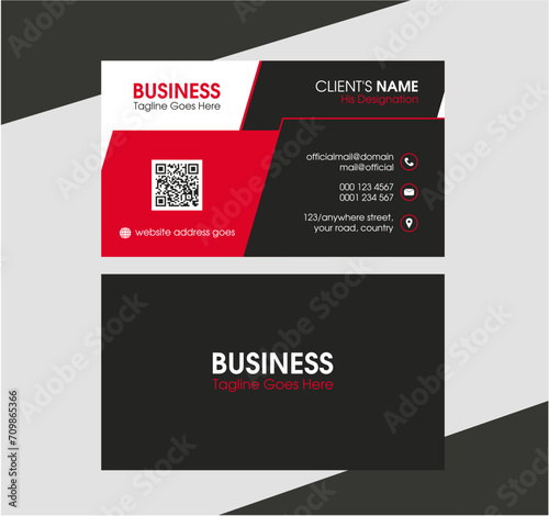 Red modern business card, corporate business card design in red, white, black. Geometric visiting card layout for professional, company, agency, brand, contact, identity.