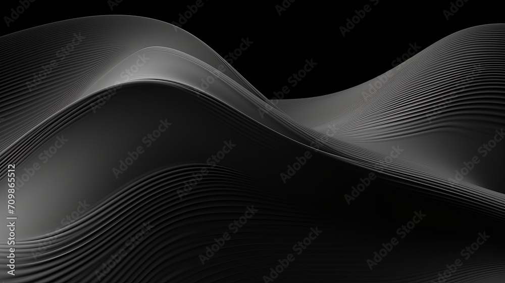 Dynamic anthracite net waves: abstract gray texture on black background - web design banner concept