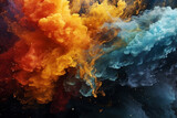 Colorful abstract background with gold smoke and swirling ink
