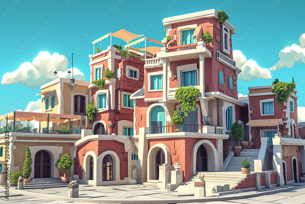 Naklejka premium Game background 3d stylish architecture illustration