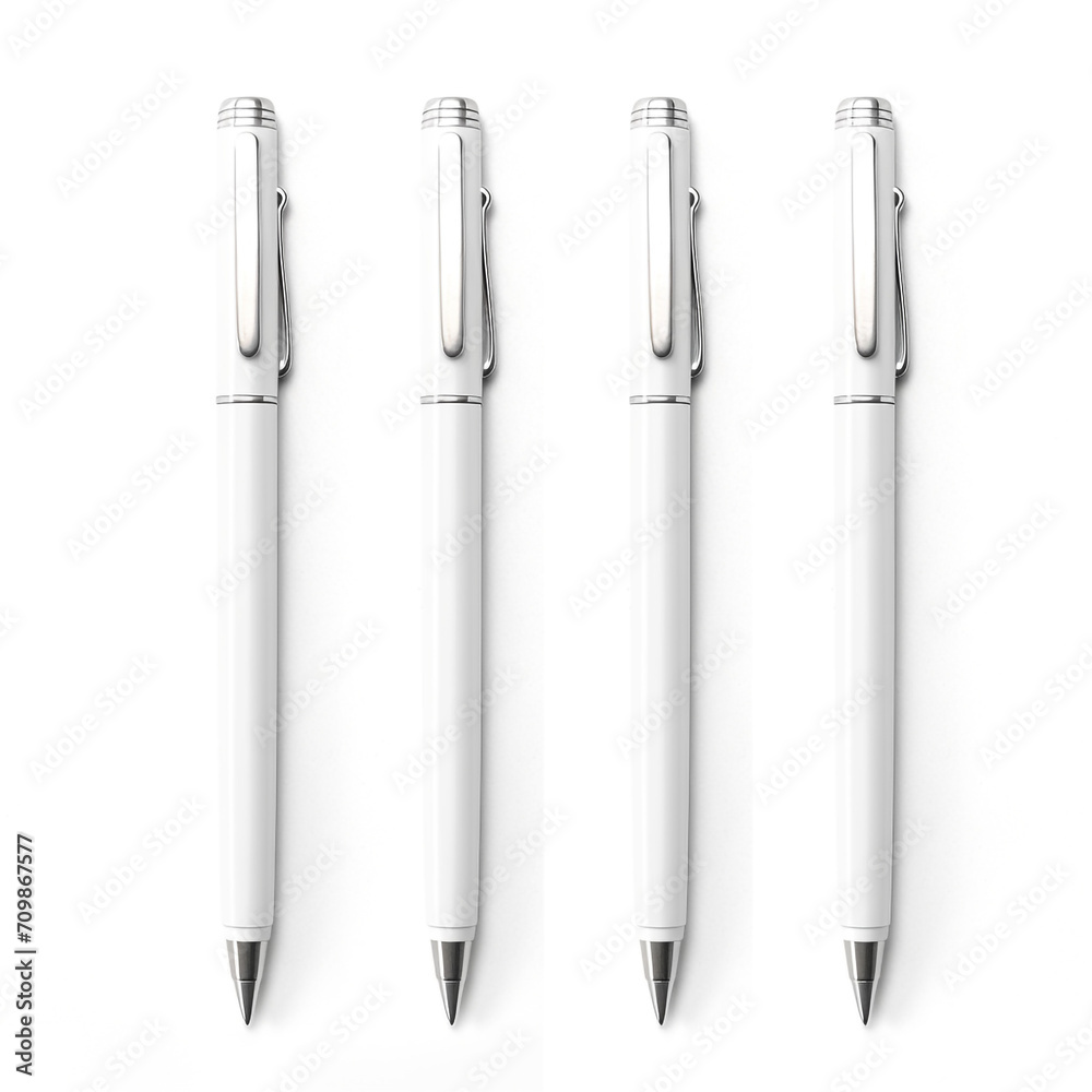 Realistic image of three white pens on a white background created with Generative Ai Realistic image of three white pens on a white background created with Generative Ai