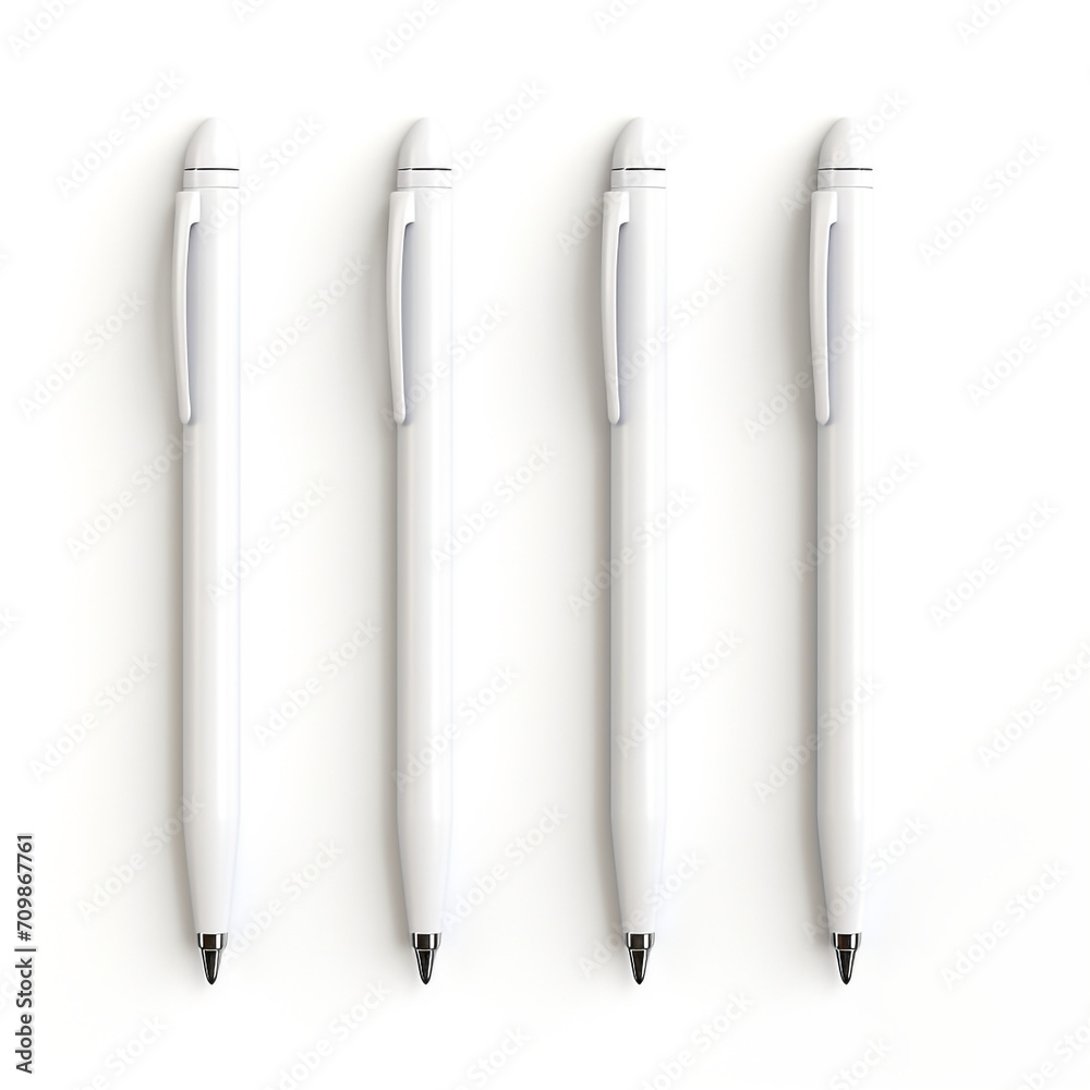 Realistic image of three white pens on a white background created with Generative Ai Realistic image of three white pens on a white background created with Generative Ai
