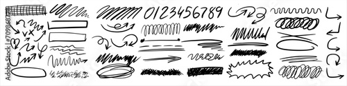 Charcoal scribble stripes, emphasis arrows, handdrawn numbers.