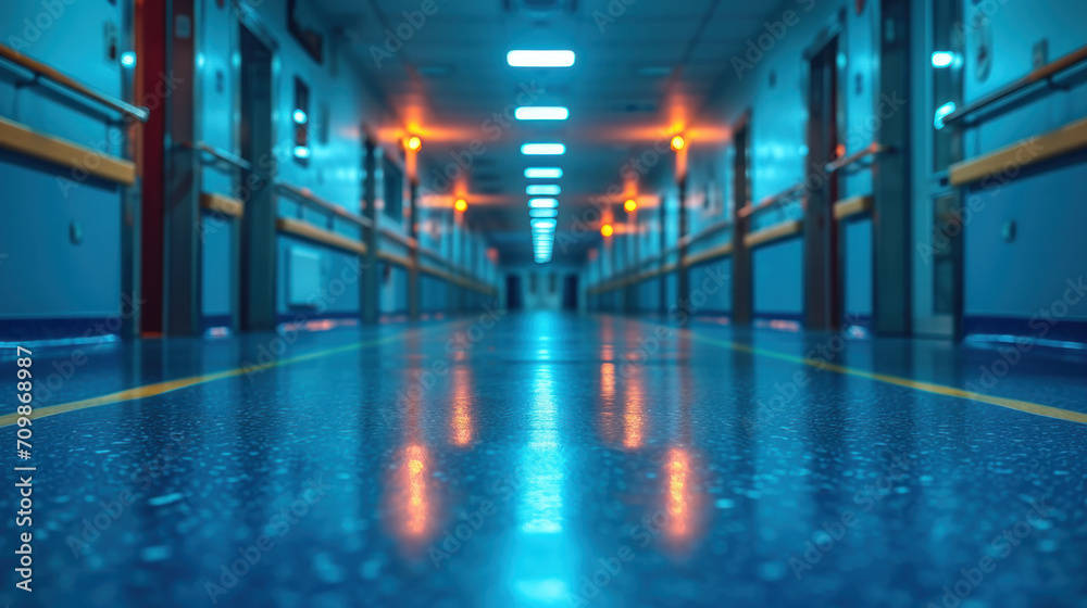 Medical blurred blue hospital background with space for text. Copy space Medical blurred blue hospital background with space for text. Copy space