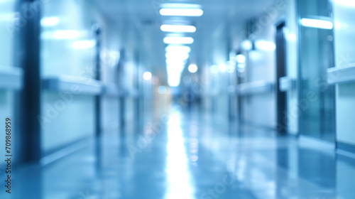 Medical blurred blue hospital background with space for text. Copy space
