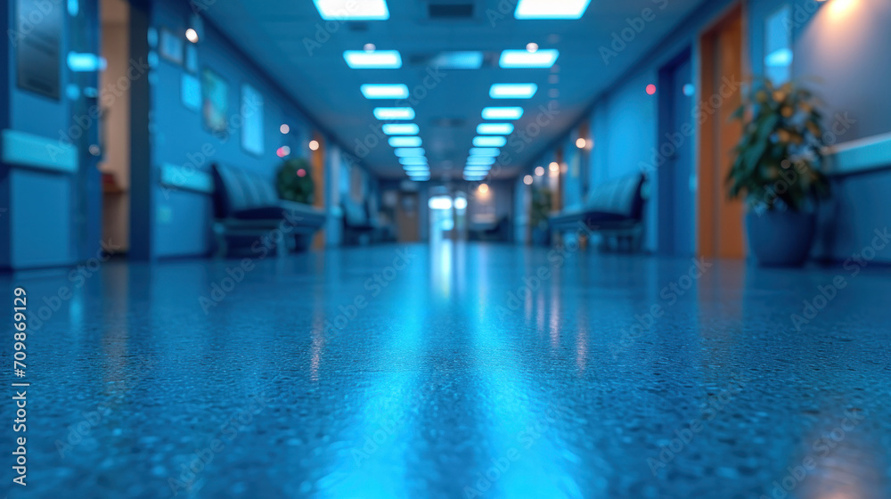 Medical blurred blue hospital background with space for text. Copy space Medical blurred blue hospital background with space for text. Copy space