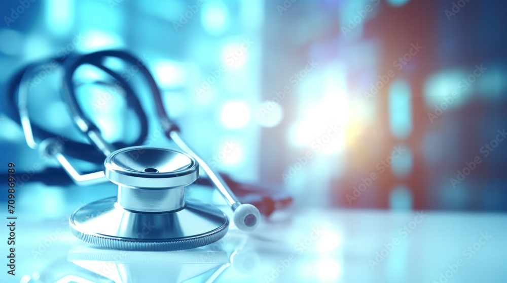 Medical blurred blue hospital background with space for text. Copy space Medical blurred blue hospital background with space for text. Copy space