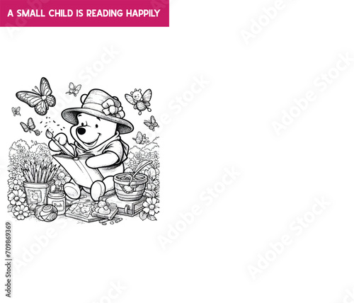 A small child is reading happily tracing eps 