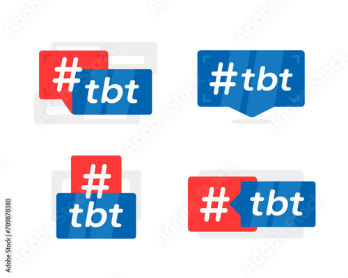 Set of vector icons featuring the tbt hashtag, representing the popular Throwback Thursday trend on social media platforms, suitable for digital content and nostalgic posts