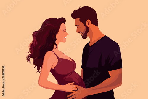beautiful happy couple man and pregnant woman vector illustration