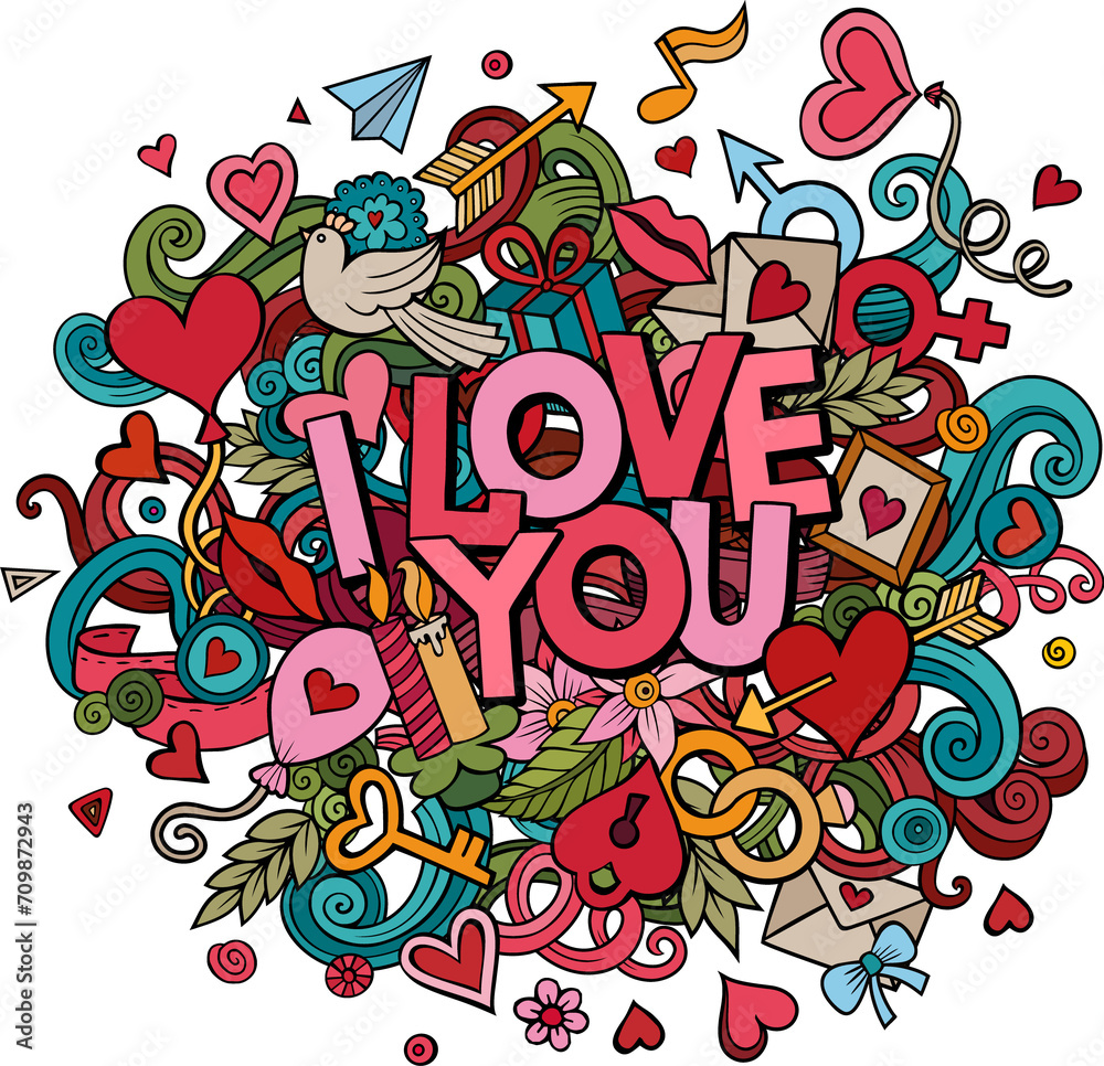 Doodle cartoon phrase I Love You