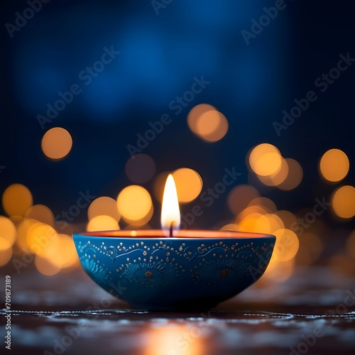 Burning candles in a bowl. Bokeh effect in the background. Diwali  the dipawali Indian festival.