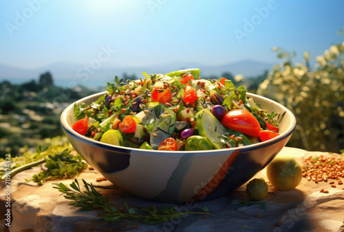 Bowl Filled With Salad on Table  Fresh  Healthy Vegetables Ready to Eat