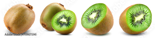 Set of sliced and whole kiwi on white. Collection of isolated photos of fruits photo