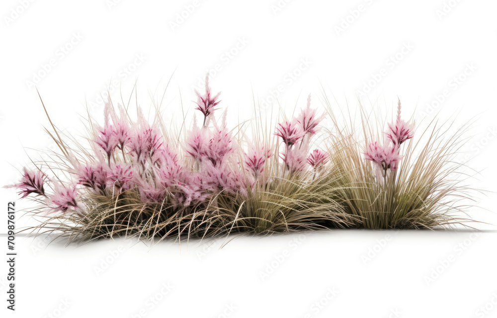 Pink Flowers and Grass on White Background Pink Flowers and Grass on White Background