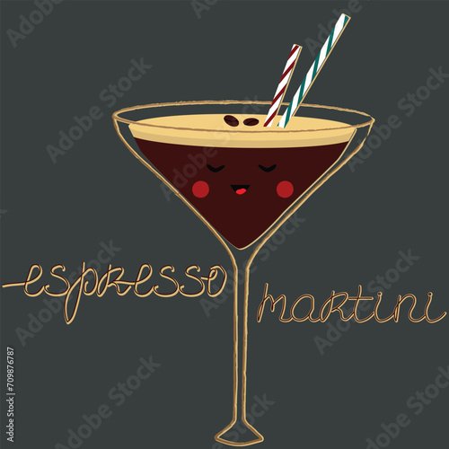 Vector illustration of espresso martini cocktail in cartoon style