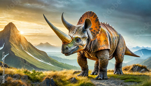 Fototapeta Naklejka Na Ścianę i Meble -  triceratops dinosaur isolated in the landscape, art design