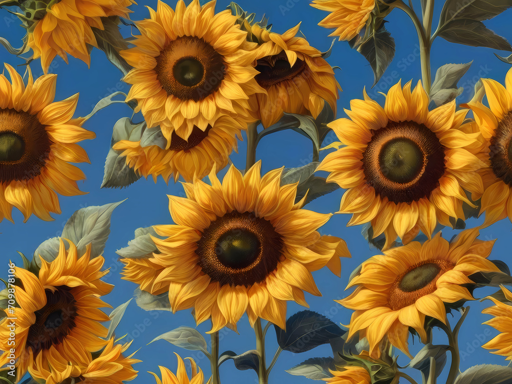 Sunflower Bathed in Sunshine Against a Blue Sky Canvas. AI Generative Sunflower Bathed in Sunshine Against a Blue Sky Canvas. AI Generative