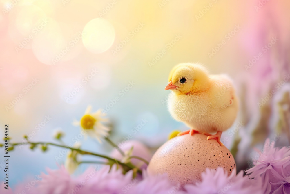 Easter chicken and eggs, Easter banner, Springtime
