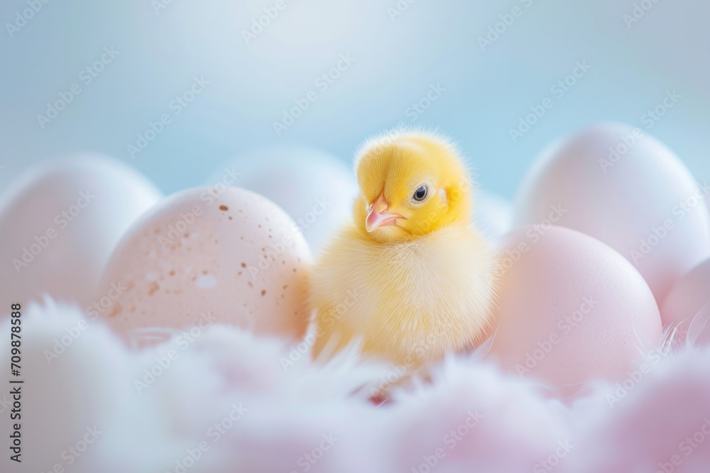 Easter chicken and eggs, Easter banner, Springtime