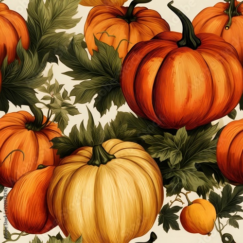 Background with Pumpkins and Green Leaves. Pumpkin as a dish of thanksgiving for the harvest  picture on a white isolated background.