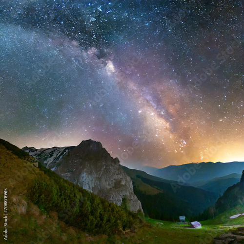 Awesome Panoramic isolated HDR image of milky way in mountains