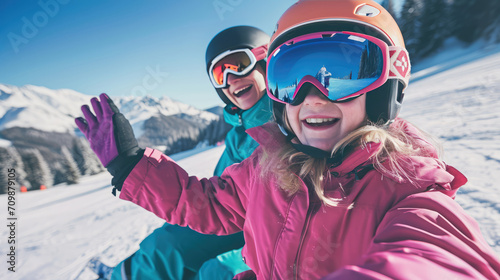 Smiling Children in Colorful Ski Gear Enjoying a Winter Day on the Slopes