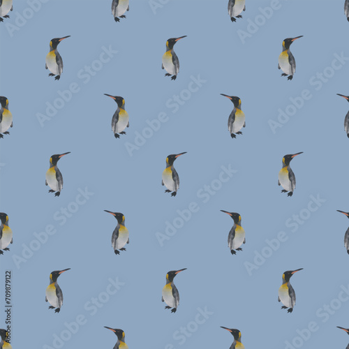 Vector Pattern Of Royal Penguin In Low-Poly Style. The penguins are looking in different directions
