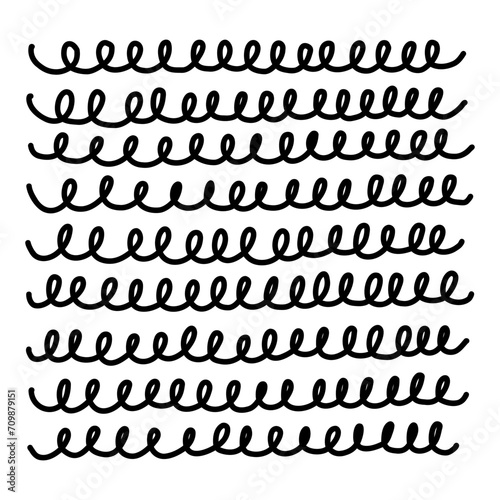 Hand drawn line texture. Vector scribble, horizontal, and wave strokes background. Doodle shapes. Trendy illustration. Graphic vector freehand texture. Ink lines isolated on a white background