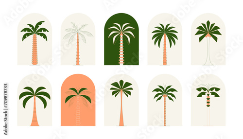 Palm tree thin line icon abstract design summer logo template modern minimal linear emblem for vacations rentals and travel services. Vector illustration